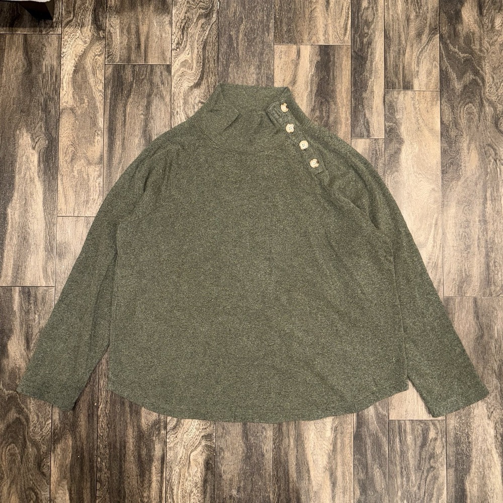 JCREW Wide Button-Collar Tunic Sweatshirt Fleece Long-Sleeve Women's XXL Green